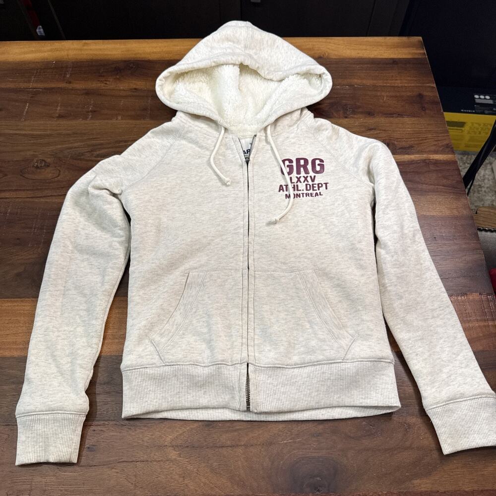 Vintage Garage Gray Full Zip Hoodie With Sherpa lining Small Montreal GRG
